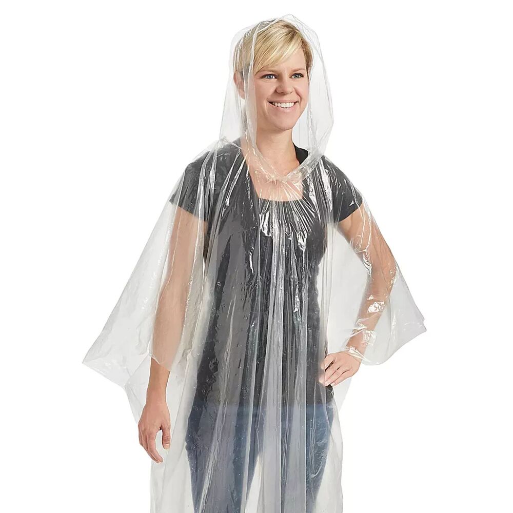 Uline Disposable Emergency Poncho One Size Fits All Clear Rain Poncho